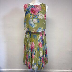 Hobbs Tabitha Dress Size 10 Green Floral Pleated Wedding Guest Occasion Summer